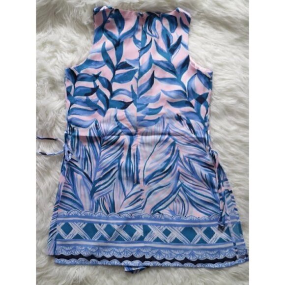 NWT Lilly Pulitzer Donna Engineered Romper Blue Pink Tropics Tint Print Size 2 - Picture 5 of 11
